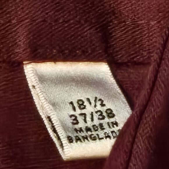 Van Heusen Mens Size Tall 18.5 37/38 Button Up Long Sleeve Lux Sateen Wine/Burg - Picture 4 of 5